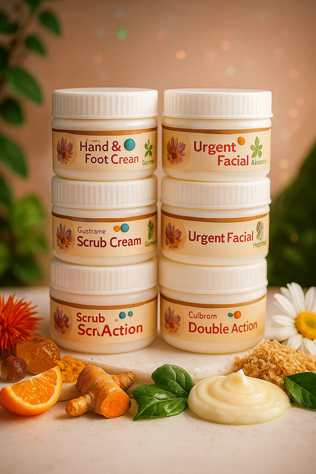 6 in 1 Facial creams Herbal Skin Care Creams Collection – Hand & Foot Cream, Facial, Scrub & Double Action
